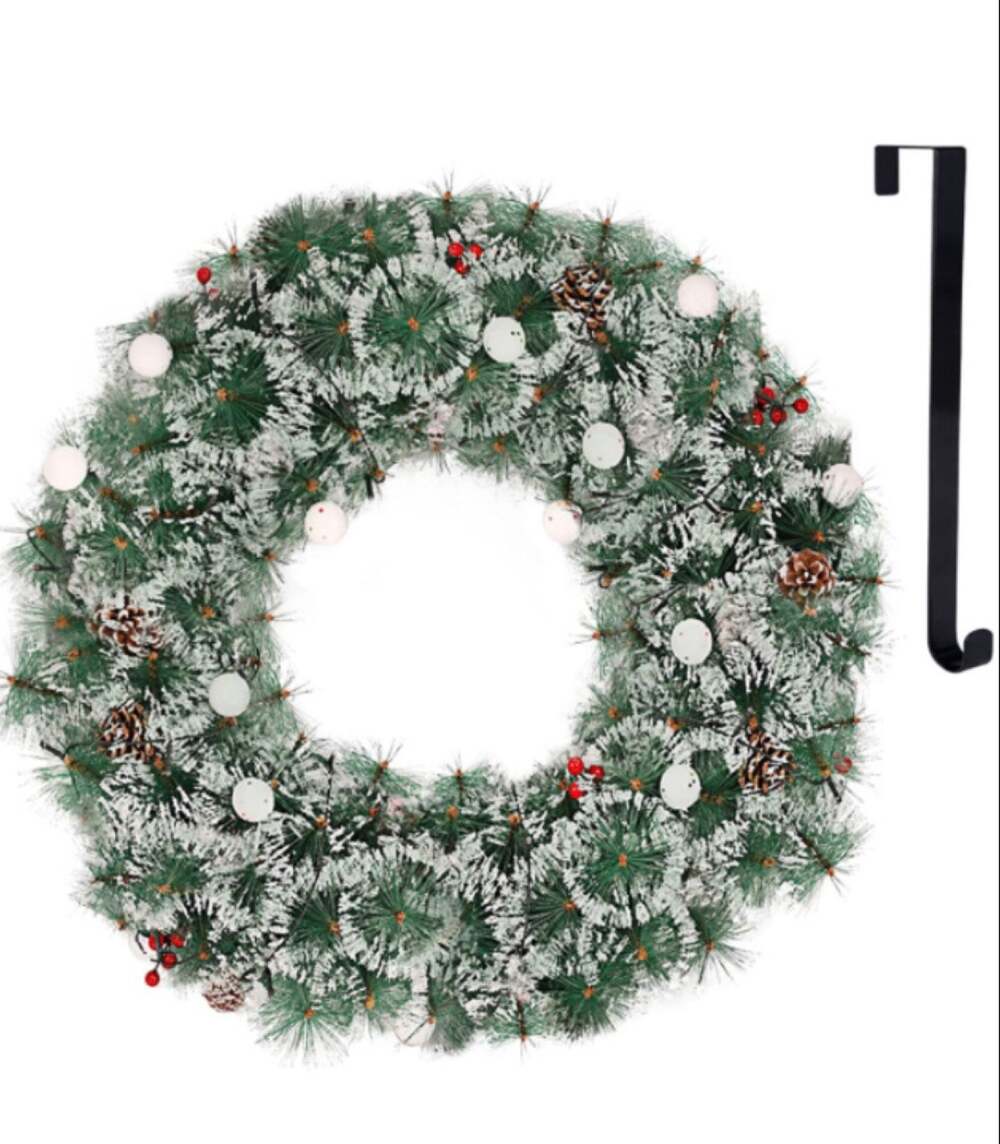 Large 24 inch Christmas Wreath With Lights Pine Needles With Hanger NIB